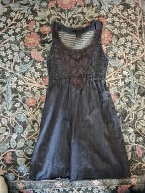 Calvin Klein Jeans Dark Denim Tank Dress Smocked Bodice Size Small